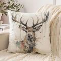 1pc Decorative Throw Pillow Cover Modern European Retro Deer HeadSingle Side Printing Decoration Home Sofa Car Cushion Cover.