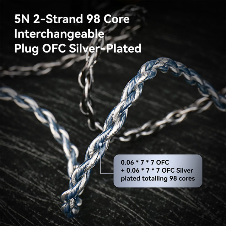 KBEAR%20P34%20Earphone%20Upgrade%20Cable%205N%202-Strands%2098-Core%20OFC%20Silver-Plated%20Interchangeable%20Plug%20Design%203.5/4.4%20for%20MK3%20-%20Image%203