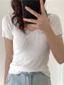 AOSSVIAO 2024 Basic V-neck Solid Thin Summer Pullover Women Female Knitted Ribbed Sweater Slim Short Sleeve Bodycon Sweater. 