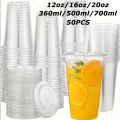 50PCS Disposable Plastic Cups with Lids for Ice Coffee Cold Drinks Plastic Cups Home Restaurant Drink Shop Party Picnic Party. 