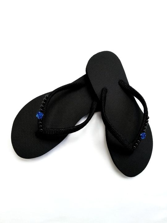 Cute Small Blue Colour Rose Flower Beads Slippers