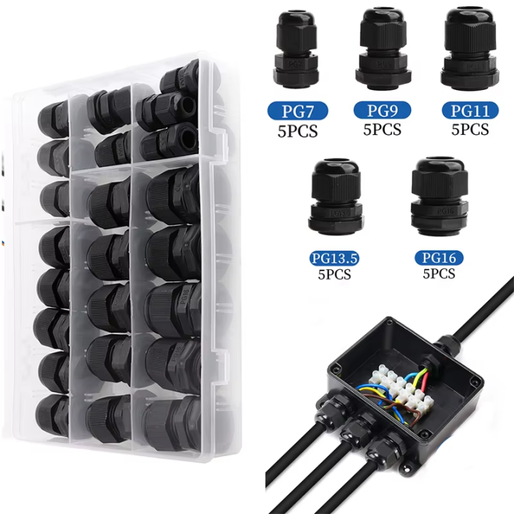 25pcs%20Waterproof%20Cable%20Gland%20Nylon%20Joints%20Plastic%20Black%20Cable%20Glands%20Connector%20Cable%20Joint%20Combination%20PG7%20PG9%20PG11%20PG13.5%20PG16%20-%20Image%202