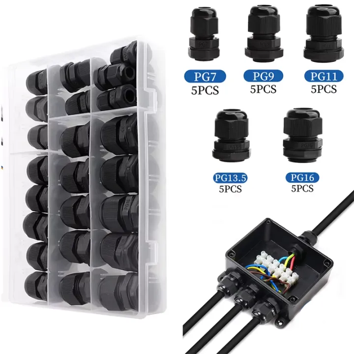 25pcs%20Waterproof%20Cable%20Gland%20Nylon%20Joints%20Plastic%20Black%20Cable%20Glands%20Connector%20Cable%20Joint%20Combination%20PG7%20PG9%20PG11%20PG13.5%20PG16%20-%20Image%202