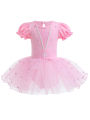 Girls Beaded Dress Stretch Breathable Short Sleeve Ballet Tutu Bodysuit for Dance Performance Kids Costume Size 100-140. 