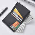 Black Faux Leather Small Slim Business-Style Wallet - Multiple Card Slots, Credit Card and Driver's License Holder, Geometric In. 