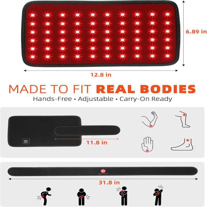 60 LEDs Red Light Therapy Belt 660nm 850nm Infrared Heating Pad for ...