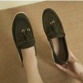 New Lefu Shoes Women's Soft Leather Retro Lazy Man Step on Thick Sole Flat Bottom Comfortable Single Shoe. 