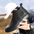Winter Leather Men Ankle Boots with Fur High Quanlity Man Chelsea Boots Outdoor Casual Shoes No-slip High Top Male Work Shoes.