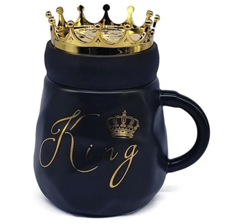 King Queen ceramic Mug with Crown Lid Coffee Cup Gift For Anniversary and Birthdays