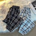 Pants Women New Bunch of feet Fashion Loose Black Plaid Summer Harajuku Students Streetwear Harem Long Trousers Womens Chic. 