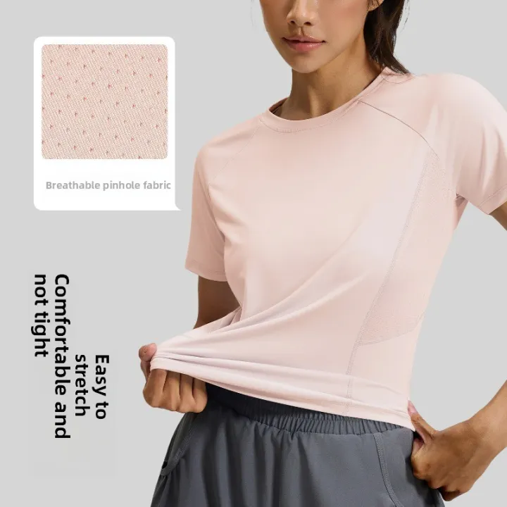 2026%20Summer%20Hot%20New%20Women's%20Sports%20T-Shirt%20Outdoor%20Running%20Short%20Sleeve%20Blue%20Crewneck%20Back%20Mesh%20Breathable%20Quick-drying%20Base%20Top%20-%20Image%203