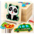 3 piece Wooden Puzzles for Toddlers 3 Years Animal Vehicle Jigsaw Puzzle Educational Kids Puzzles Toys Montessori Learning Jigsaw Toy. 