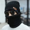 Winter Cap and neck Elastic Knitting Thick Fleece Warm Woolen Beanie Cap Sport Hat & Neck Scarf Set 2 Piece. 