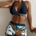 Halter Bikini Set Short Swimsuit Women High Waist Swimwear Female Printed Bathers Swimming Bathing Swim Suit Beachwear.