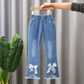 Children's Fashion Jeans Pants 2024 New Girls Retro Casual Pants Children Bell Bottoms Jeans Kids Casual Elastic Denim Trousers. 