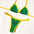RUOTONSEPT  Embroidery Brasil Flag Contrast Split Bikini Set Women Swimwear Patchwork Swimsuit Hottie Outfit SummerBeachwear. 