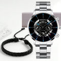 Fashion Mens Stainless Steel Watches Luxury Quartz Wristwatch Calendar Men Business Casual Leather Bracelet Watch. 