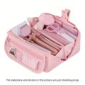 Large Capacity Pencil Case Organizer - Multi-Compartment Desktop Storage for School & Office Supplies ( Pink/Purple/Black). 