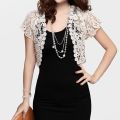 Women Short Sleeve Crochet Shrugs Hollow Out Flower Lace Open Front Cropped Cardigan Sunscreen Jacket Sport Running Vest.
