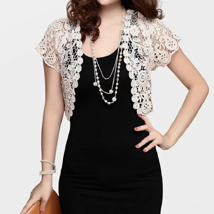 Women%20Short%20Sleeve%20Crochet%20Shrugs%20Hollow%20Out%20Flower%20Lace%20Open%20Front%20Cropped%20Cardigan%20Sunscreen%20Jacket%20Sport%20Running%20Vest%20-%20Image%202