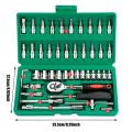 46pc Drive Socket Set 1/4 inch Ratchet Wrench Set Mechanic Tool Kits for Auto Repair Hous with Sockets Metric Hex Bit Socket Set. 