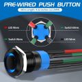 12/16/19MM Momentary Push Button Switch 12V-24V Ring LED 1NO 1NC Waterproof (ON)-Off Black Metal Shell Button Self Reset. 