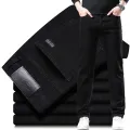 Men's Pure Black Jeans Version Trendy Straight Fit Pants Men's Comfortable  Elastic Classic Business Jeans brand Denim Trousers. 