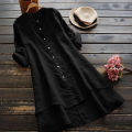 Women's Spring Solid Cotton Linen Shirt Dress Ladies Loose Dress Long Tops Blouse Plus Size Clothes Clothing 2024. 