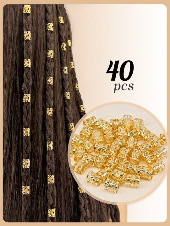 40pcs Gold Dreadlock Locs Accessories For Hair, Hair Jewelry For Braid Hair Rings For Women And Girls, Adjustable Cuffs Braiding