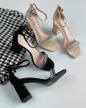 Pearl Rhinestone 3-Inch Block Heels Women’s Fashion Sandal - Faux Suede Bridal, Party, Office Shoes - Black & Beige. 