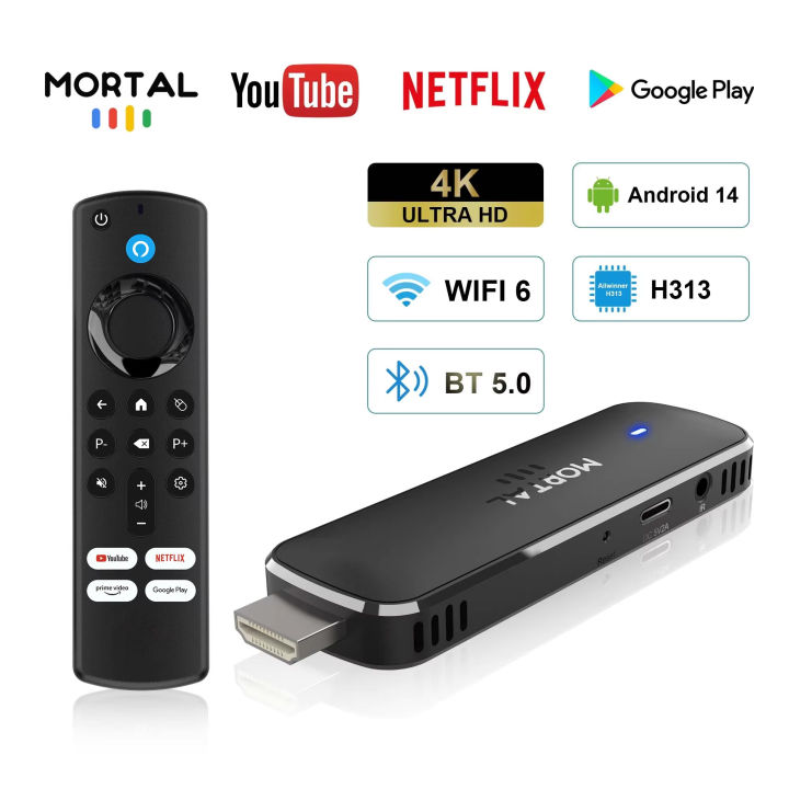 Mortal Q8 WIFI6 BT5.0  Voice Assistant AllwinnerH313 Android 14 Portable Android FireTV Stick Smart Streaming Media Player