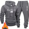 Men casual sportswear set Fashionable American-style letter printed fleece pullover and fitted sweatpants set highly versatile.