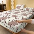 1 Cartoon Cute Teddy M-bear Printed Matte Fitted Sheet, Bedroom Printed Bed Cover, Bedding (Excluding Pillowcases).