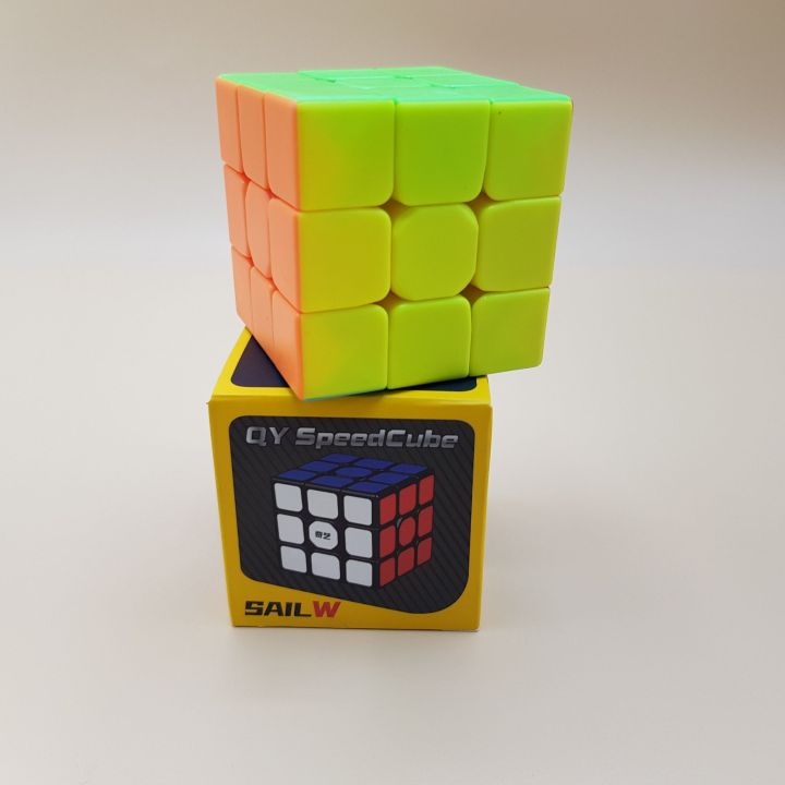 Rubik's Cube consists of 26 small cubes that rotate on a central axis; nine coloured cube faces, in three rows of three each, form each side of the cube.