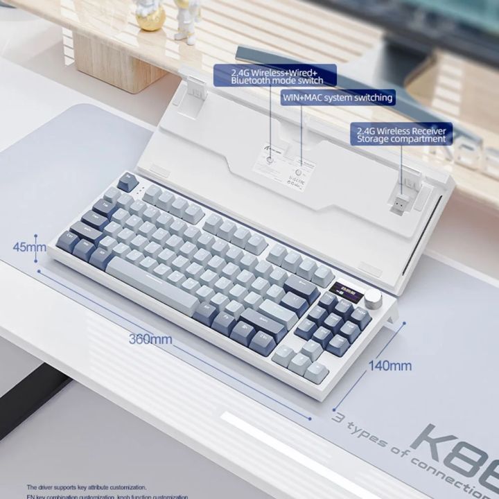 Attack Shark K86 Wireless Mechanical Keyboard,Metal Knob,Gasket Structure,Hot Swap,TFT Screen,Bluetooth Gamer keyboard