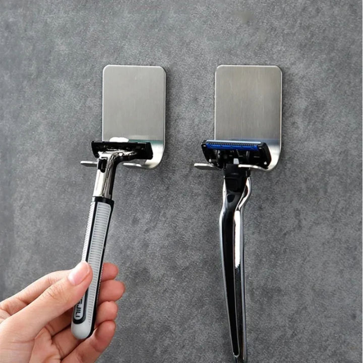 2pcs Razor Holder Stainless Steel Men Shaving Shaver Razor Stand Shelf Shaving Razor Storage Rack Bathroom Hook Organizer