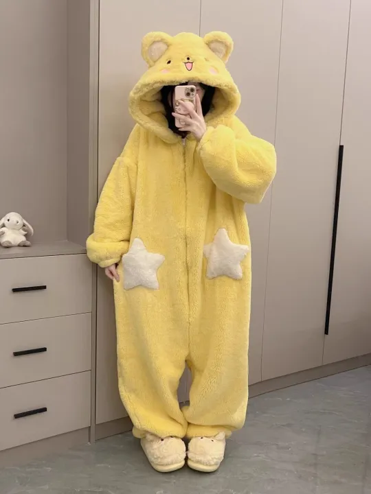 Women's%20Cartoon%20Hooded%20Kigurumi%20Unicorn%20Winter%20Jumpsuit%20Pajamas%20Women%20Coral%20Fleece%20Thickened%20Home%20Clothing%20Holiday%20Gift%20-%20Image%204
