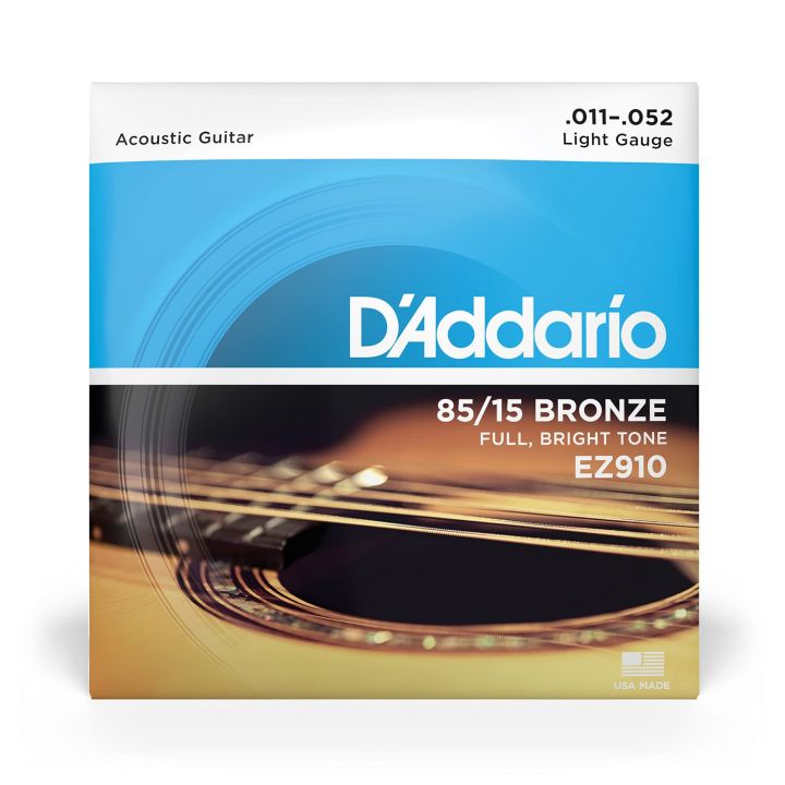 D'Addario Guitar Strings - Acoustic Guitar Strings - 85/15 Bronze - For 6 String Guitar - Full, Bright Tone - EZ910