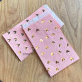 100pcs Pink Paper Bags with Gold Foil Hearts for Gifts Food Birthday Party Decorations Kids Candy Cookies Paper Bags Stickers.