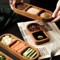 Solid Wood Rectangle Tray 2/3 Grid Condiment Plate Breakfast Food Sushi Bread Dessert Sauce Plate Kitchen Dinner Seasoning Dish. 