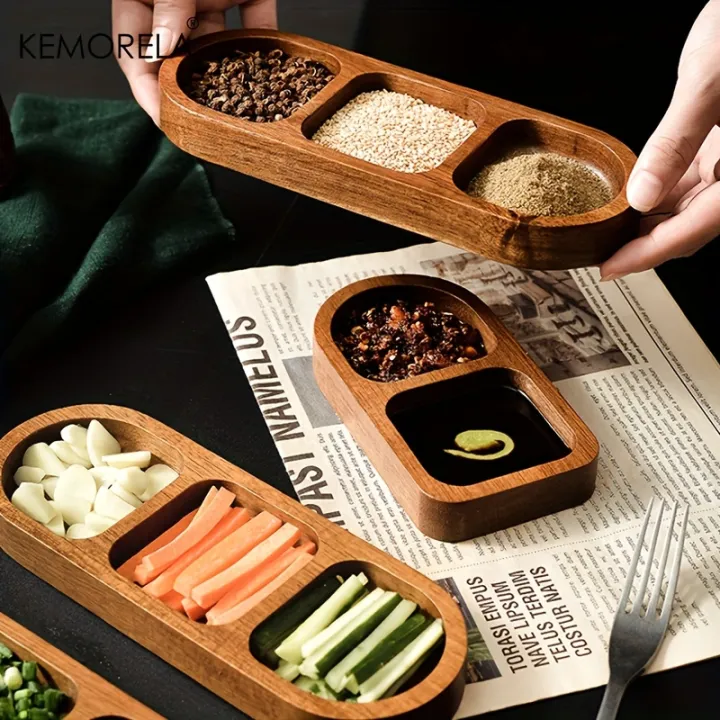 Solid%20Wood%20Rectangle%20Tray%202/3%20Grid%20Condiment%20Plate%20Breakfast%20Food%20Sushi%20Bread%20Dessert%20Sauce%20Plate%20Kitchen%20Dinner%20Seasoning%20Dish%20-%20Image%202