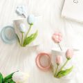500ml 3D Tulip Pattern Ceramics Mug with Spoon Hand Carved Comfortable handle Coffee Cup Breakfast Milk oatmeal cup Girl Gift. 