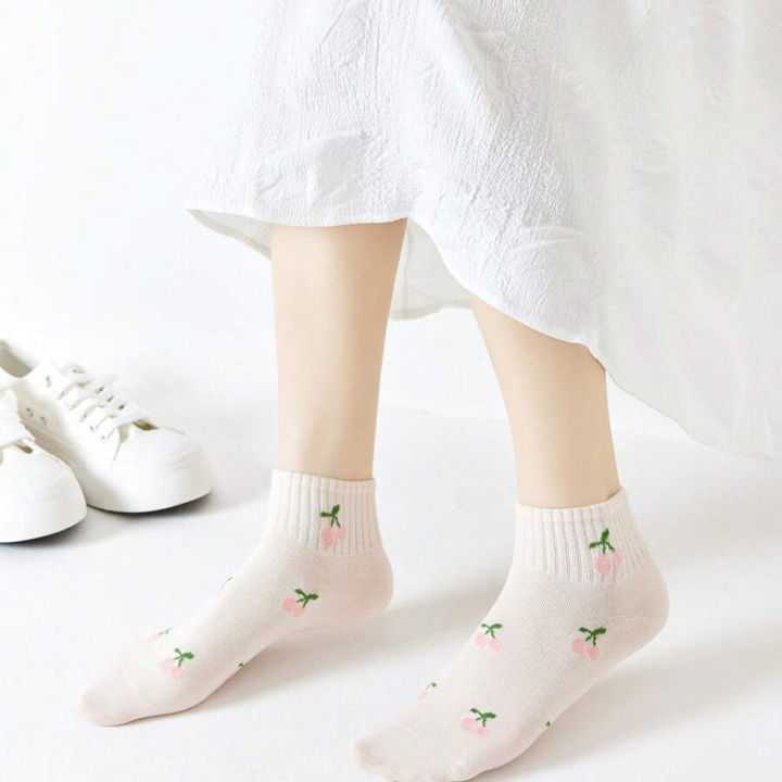 5/10%20Pairs%20Women%20Striped%20Ankle%20Socks%20Fashionable%20Breathable%20Comfortable%20Spring%20Summer%20Cute%20Pink%20Fruit%20Pattern%20Casual%20Socks%20-%20Image%205