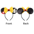 Disney Mickey Black Mouse Ears Headband For Girls Women Sequins 5"Bow Party Hairband Festival DIY Hair Accessories Femme.