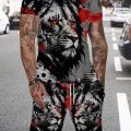 Plus Size 3D Lion Print Men's Cool T-shirt Shorts Set For Sports fitness Summer Street Style Oversized Graphic 2Pcs Men Clothing.