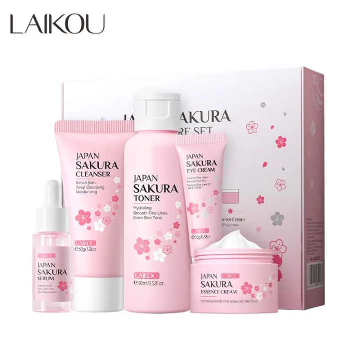 LAIKOU Sakura Kit Skin Care Sets Moisturizing and Reducing Fine Lines Cleansing Pore Product 5-Piece Korean Women's Day
