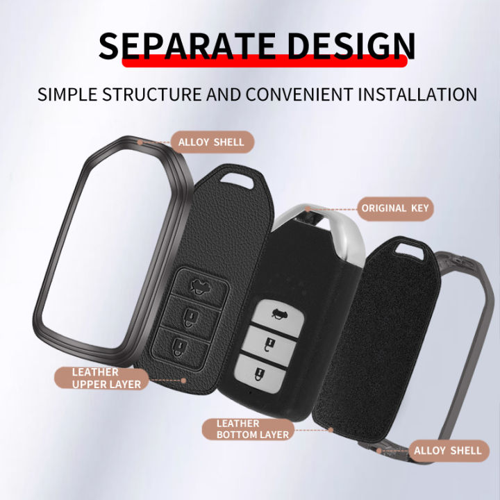 Metal%20Leather%20Car%20Key%20Case%20Cover%20For%20Honda%20Accord%20CRV%20CR-V%20URV%20UR-V%20Vezel%20City%20Civic%20Jazz%20BRV%20BR-V%20HRV%20HR-V%20Keychain%20Accessories%20-%20Image%205