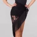 Black lace rose fringe latin dance skirts women girl salsa rumba chacha ballroom ballet dance triangle practice wrap hip scarf. 