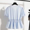 Summer 2026 French Style Sweet Lace Border Thin Top Plus Size Women's Shirts Waist Cinched Short Sleeved Doll Shirt Casual Tops. 