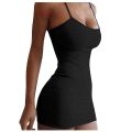 Spaghetti Strap Bodycon Mini Dress Women Tank Club White Party Camisole Dresses Summer New Solid Color Sundress.
